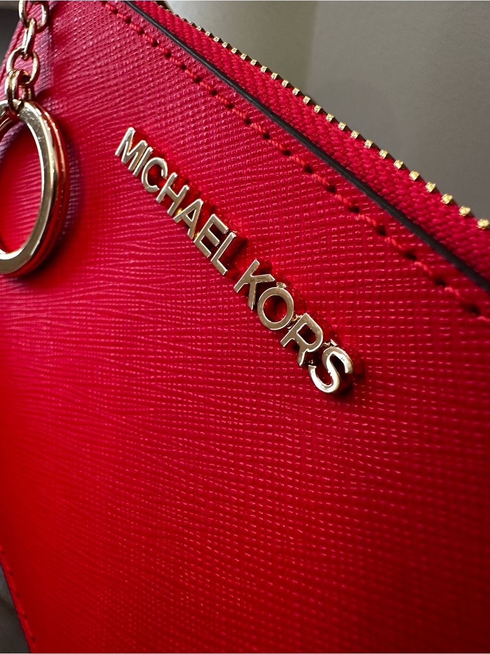 Michael Kors Red Card Holder Wristlet Zip Pouch Gold Hardware - Picture 4 of 9